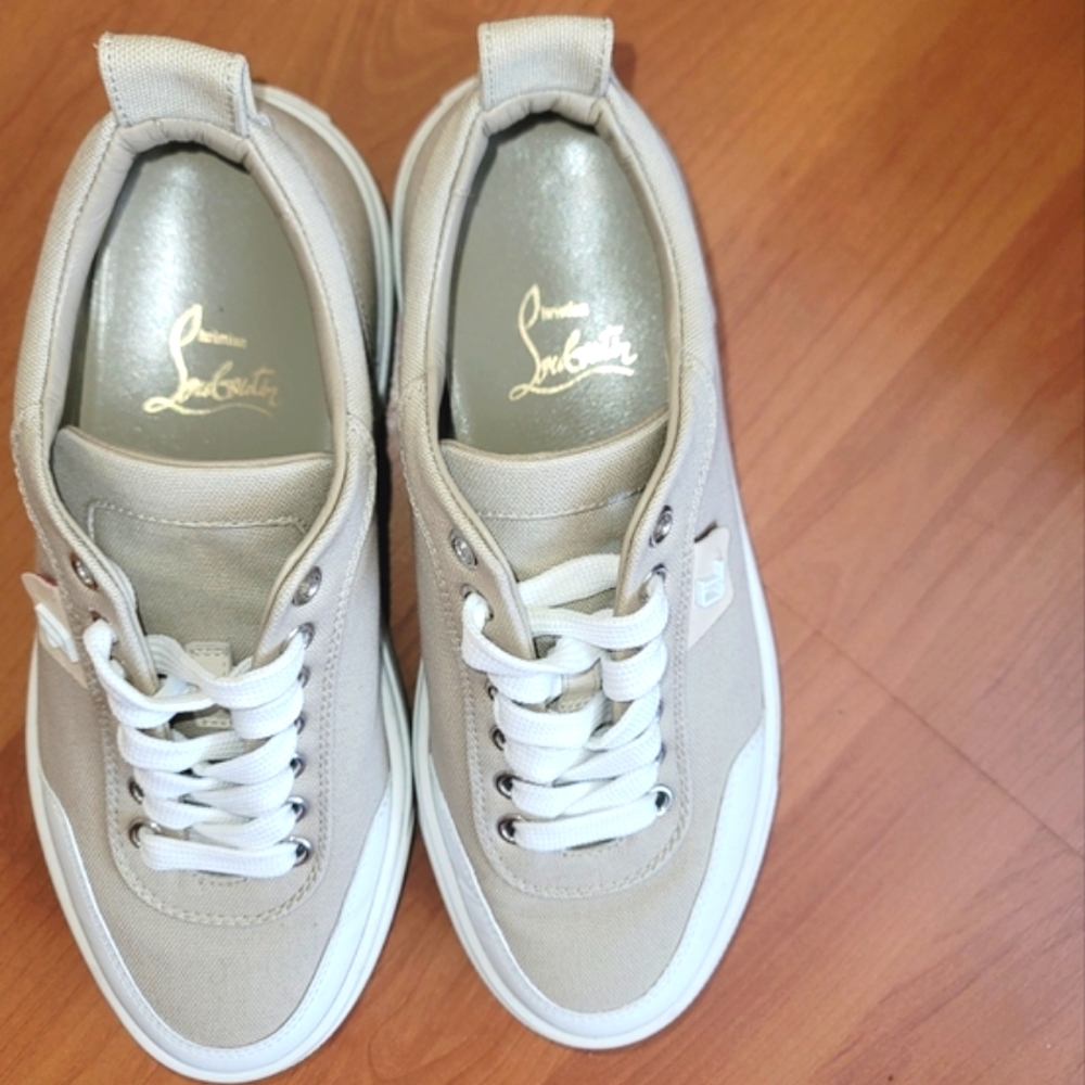 Christian Louboutin Sneakers Simplerui Flat Beigebianco Platform Canvas Low Top - Picture 9 of 12